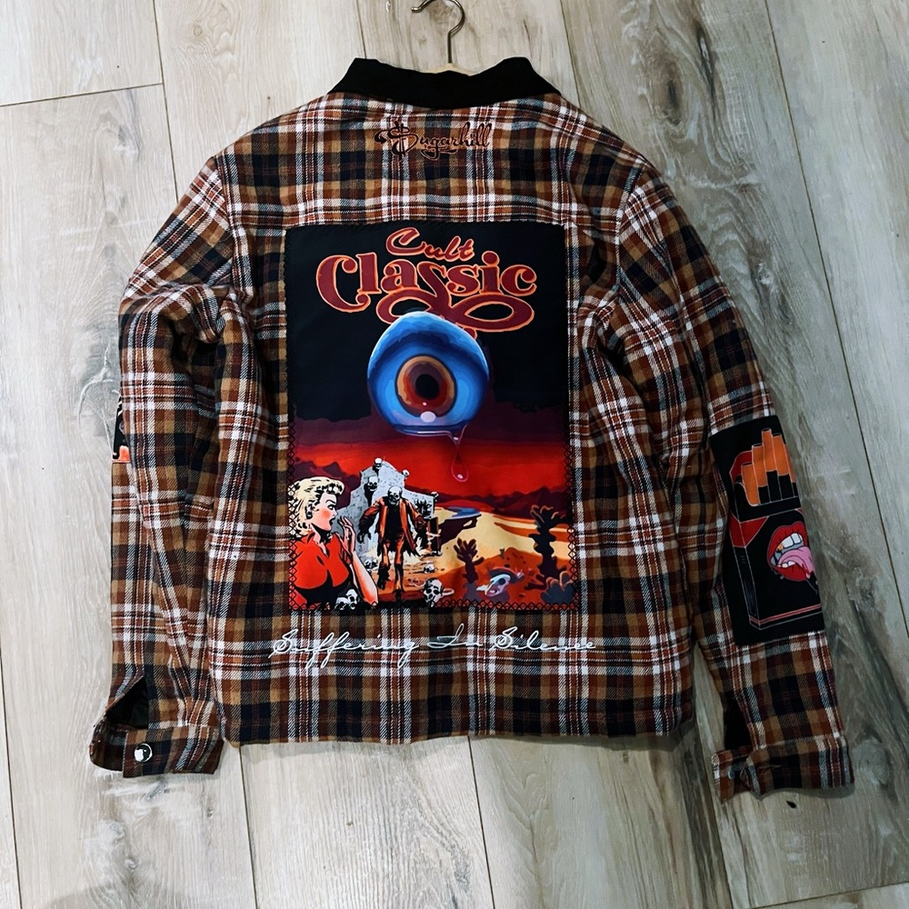 Classic Plaid Jacket with Graphic Design